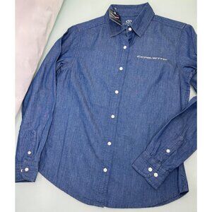 Chevy Corvette Shirt Top Blouse Women's Small S Chambray Button Up Blue New NWT